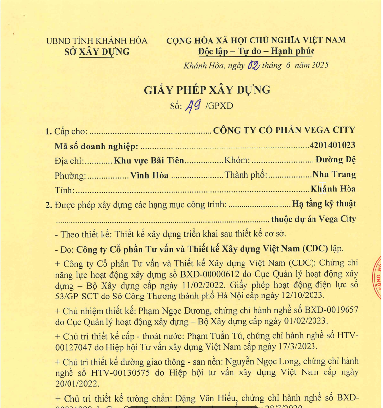 Giấy phép xây dựng Hạ tầng kỹ thuật số 49